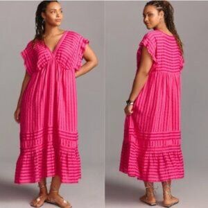 Anthropologie Pink Striped Midi Dress